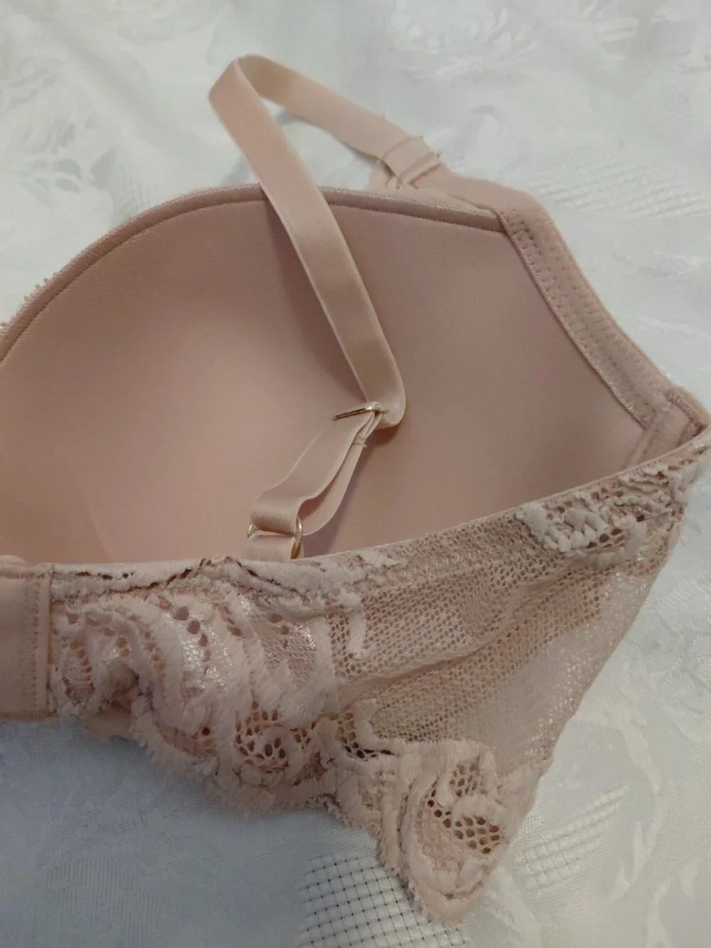 Natori Feather Contour Plunge Bra Lace Trim Nude 36 D NWT